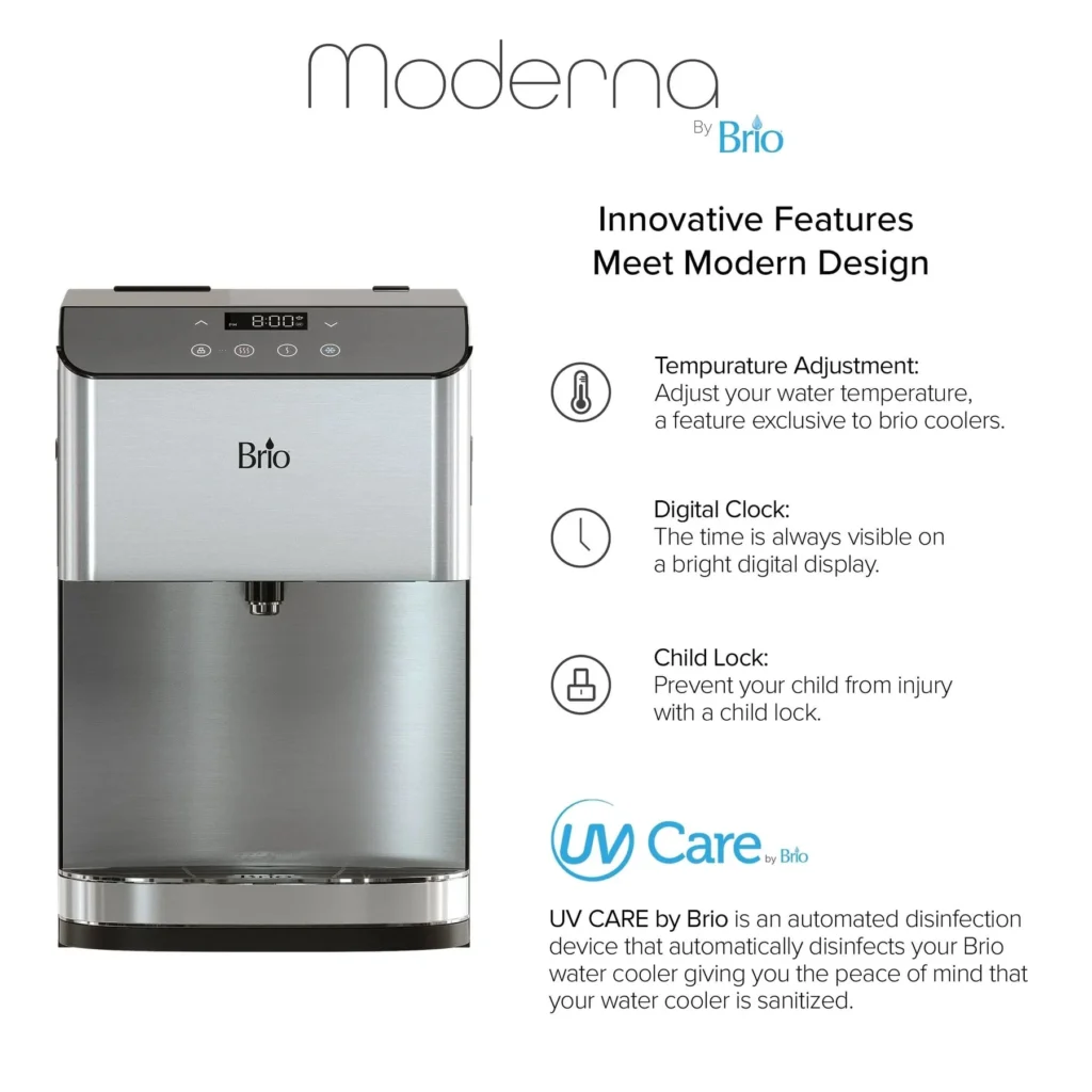 Silver brio countertop water cooler with details
