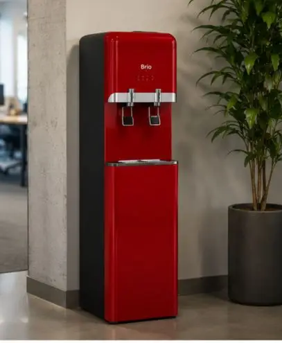 Red upright water cooler in office