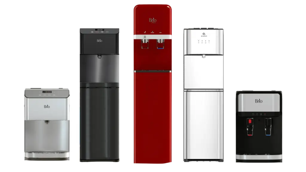 Line up of bottleless water cooler rentals