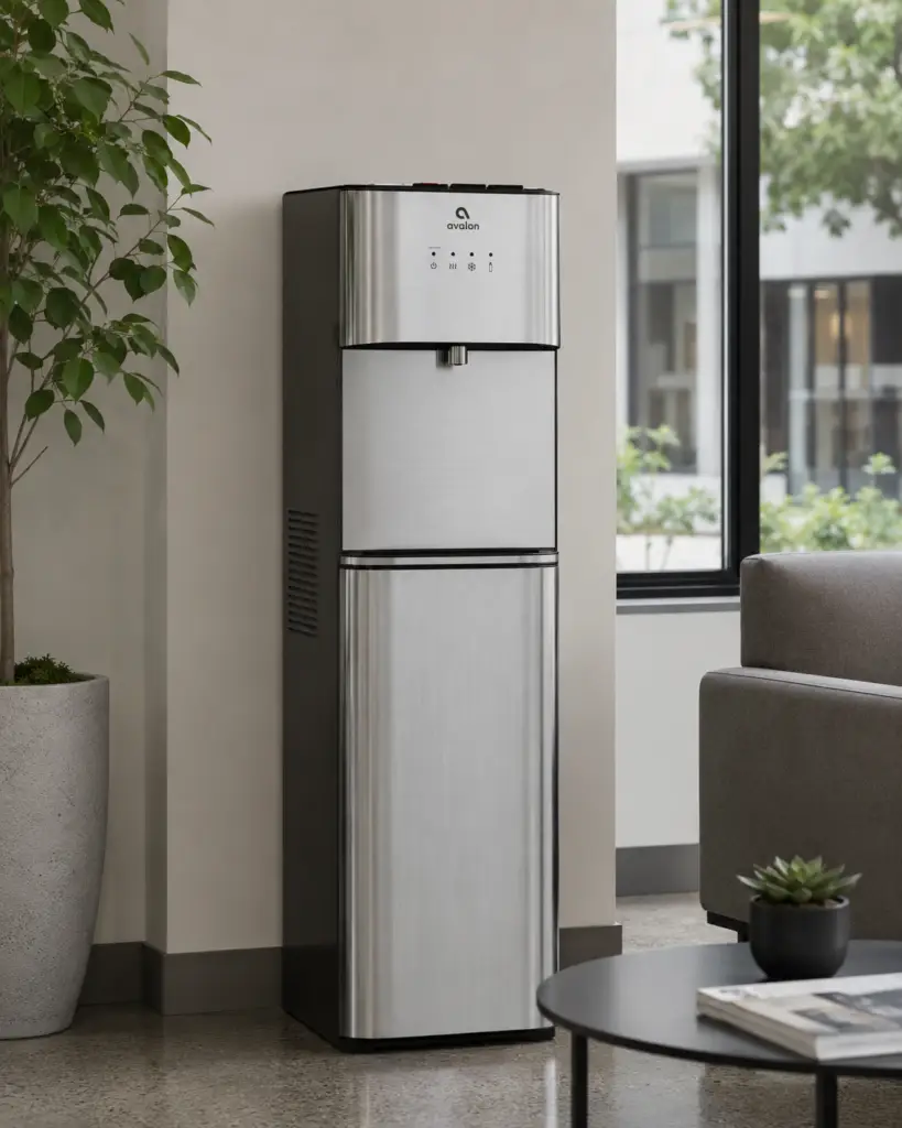 Silver upright bottleless water cooler