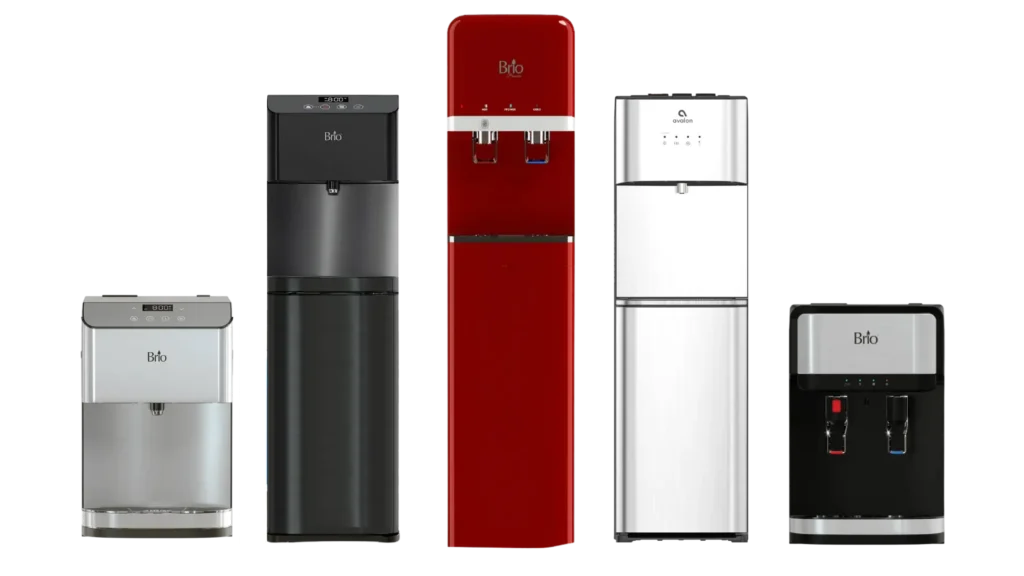 Line up of bottleless office water cooler rental Escondido